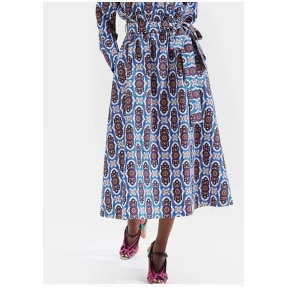 LA DOUBLEJ Sz S Small Sardegna Skirt Amalfi Print Blue Navy Gold Cotton Midi - Picture 10 of 10